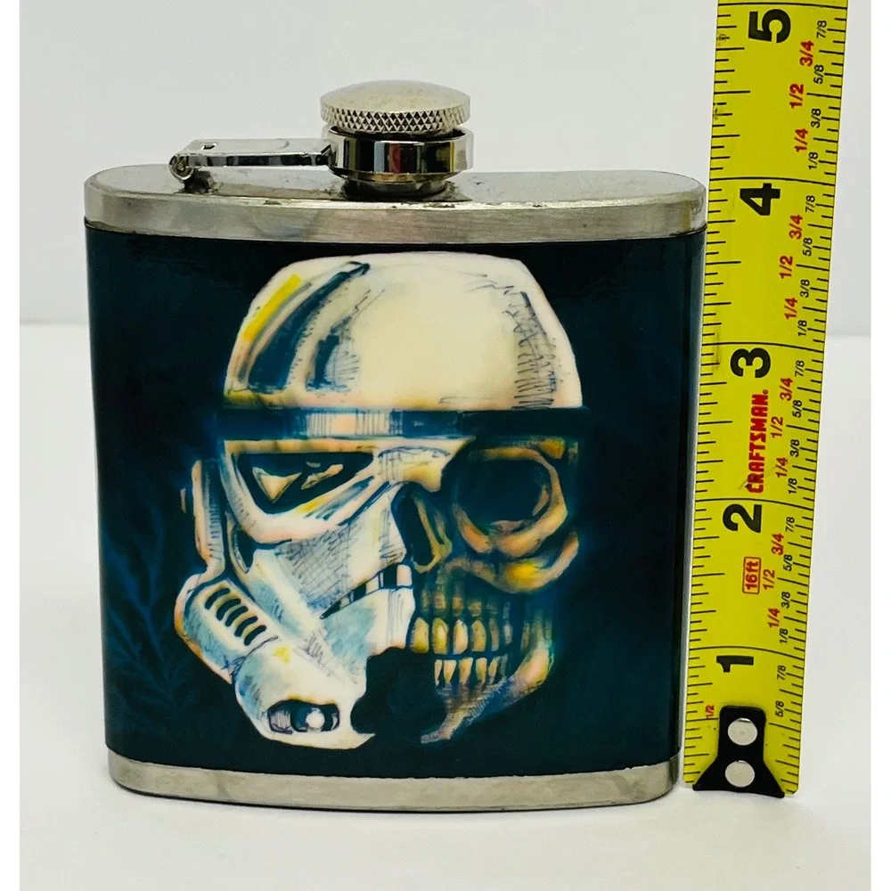 Top Shelf Flasks Stormtrooper Skull Stainless Steel 6oz Hip Flask Teal Silver